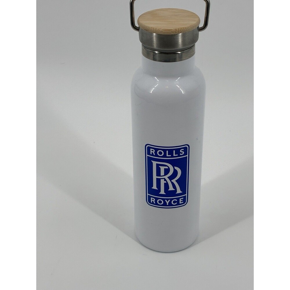 Rolls-Royce 21 oz Insulated Stainless Steel Water Bottle Bamboo Lid White